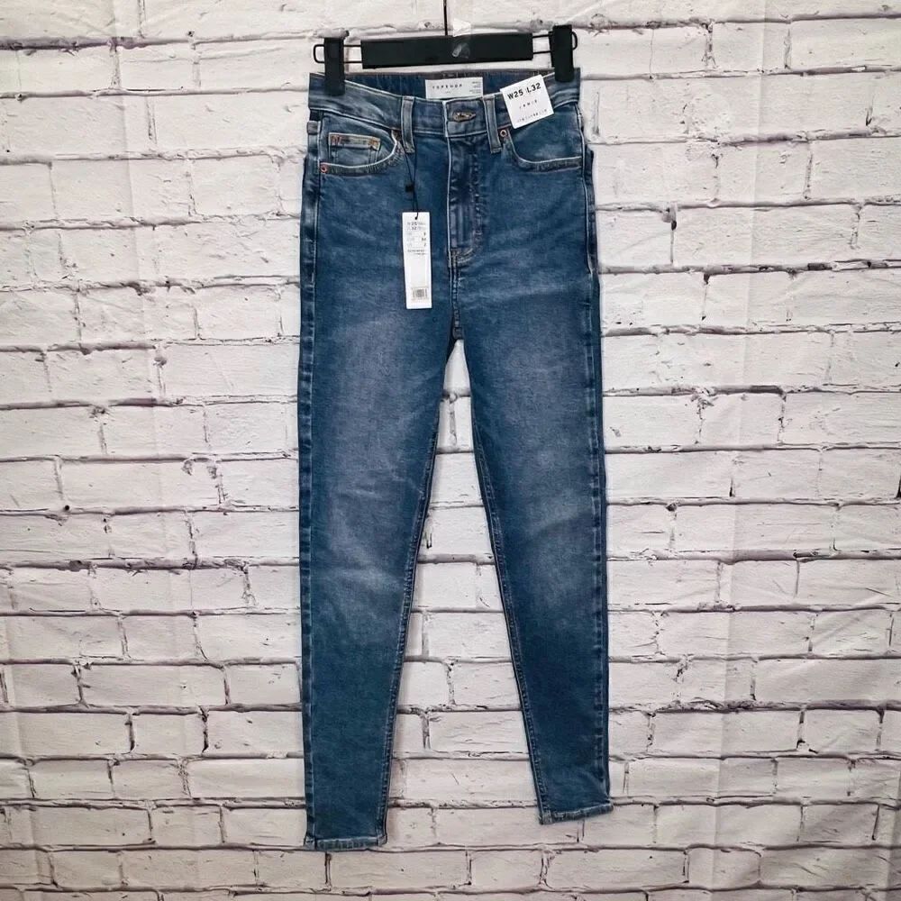 Topshop Womens Blue High Rise Moto Jamie Skinny Denim Jeans Size 2 NWT